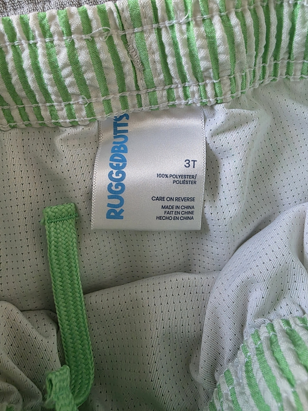 RuggedButts Green Striped Kids Swim Trunks - 3T